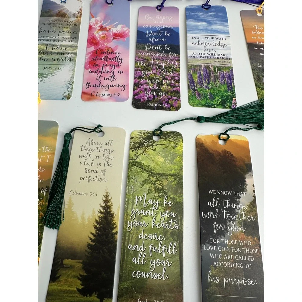 12 Pack Religious Bible Verse Bookmarks with Tassels Nature Photography Scenic